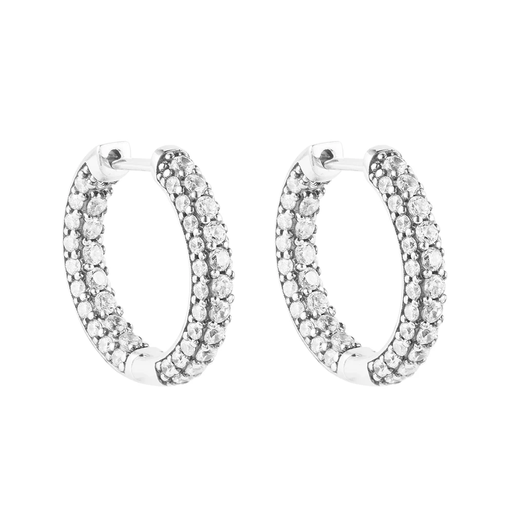 

Timeless Pave Single-row Hoop Earrings 100% Real 925 Silver Christmas Round Shape Female Radiant Hearts Hoop Earrings for Women