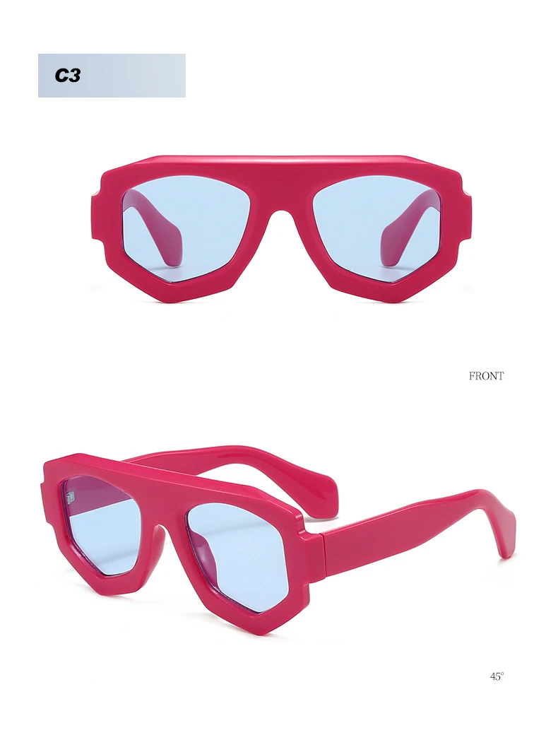 SO&EI Mode Unregelmäßige Quadratische Frauen Sonnenbrille Shades UV400 Retro Blau Lila Männer Sonnenbrille – Detail 9