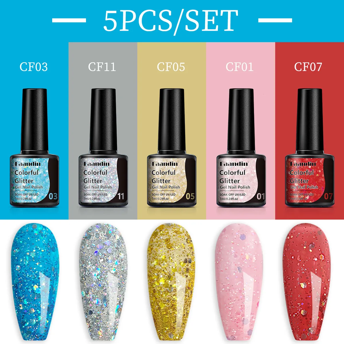 5Pcs/Set Faandin 0.24oz*5 Bottles Gift Box, Solid Color Pearlescent, Glitter Powder, Iridescent Gel Nail Polish Set, Rich Colors, Selected Purple Series, Red Series, Pink Series, Dazzling Nail Polish Gel Set, High-Quality Nail Polish Gel, Long-Lasting, Wear-Resistant, Not Easy to Fade, Easy-To-Remove Nail Polish Gel, Gift for Mom, Gift for Girlfriend, Perfect Gift, Nail Salon Nail Polish Gel