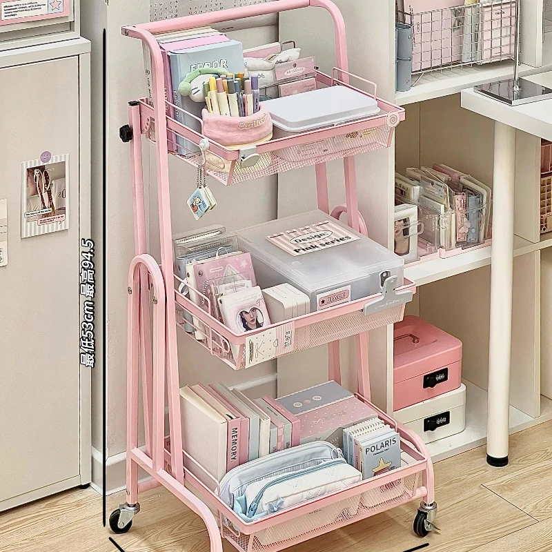 Wózek na artykuły piśmienne o dużej pojemności, wyjmowany, składany, ze stali węglowej, na przekąski, do przechowywania w sypialni, przy biurku.