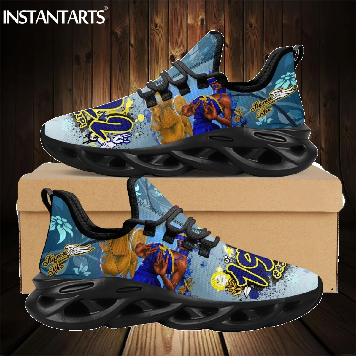 INSTANTARTS Ethic Style Sigma Gamma Rho Print  Walking Shoes Running Mesh Shoes Lady Platform Lace-up Sneaker Air Cushion Tennis