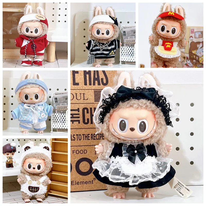 17cm Cute Mini Plush Doll'S Clothes Outfit Accessories For Korea Kpop Exo Labubu Idol Dolls Maid Suit Clothing DIY Kids Gift