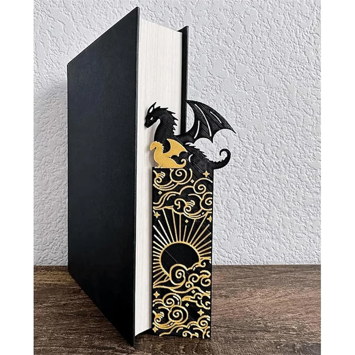 Dragon Bookmarks for Men, Book Accessories for Reading Lovers, Book Marks for Reading Black and Gold Dragons,B