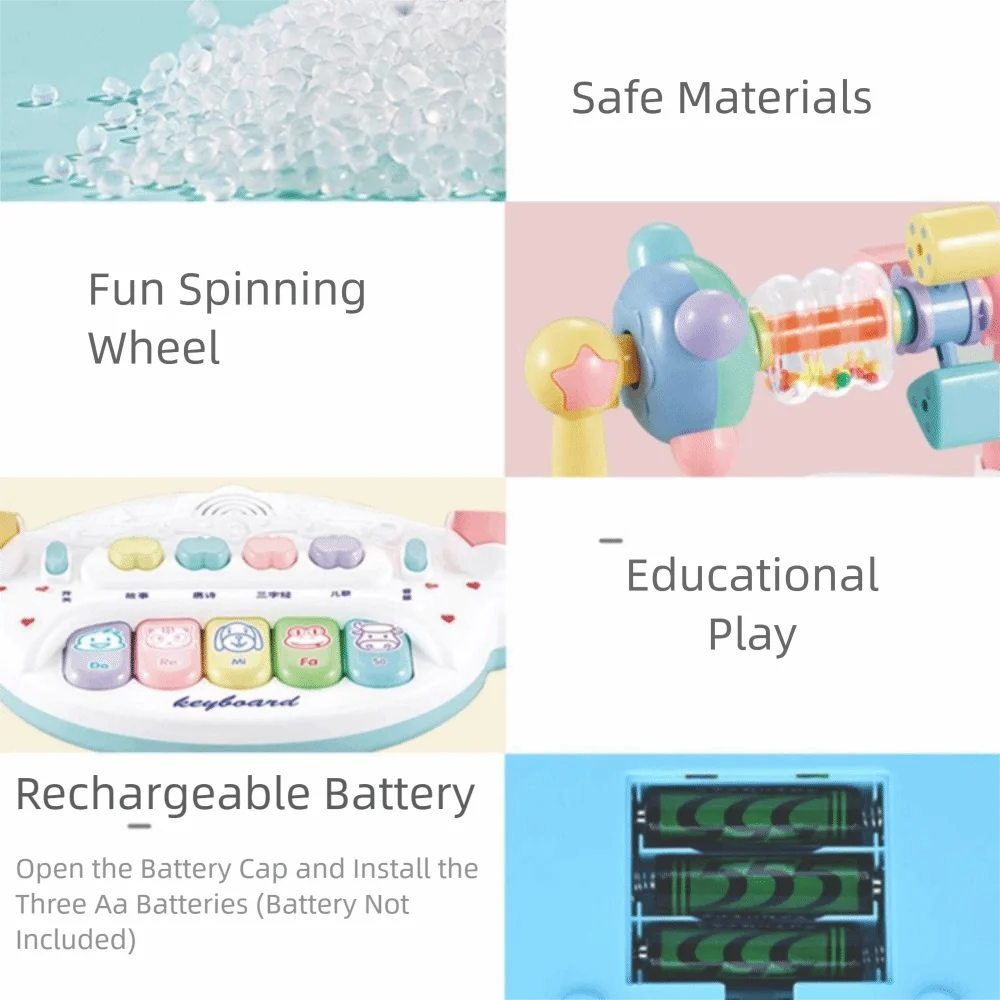 Brinquedo interativo de piano musical para bebês, sino giratório, animais, instrumento musical giratório com som leve