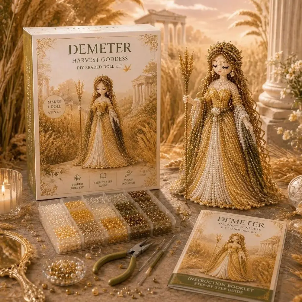 3D Design Beaded Goddess DIY Kit Weaving Technique Complete Tools Set Bead Art Craft Set Miniature Size Mythological Theme