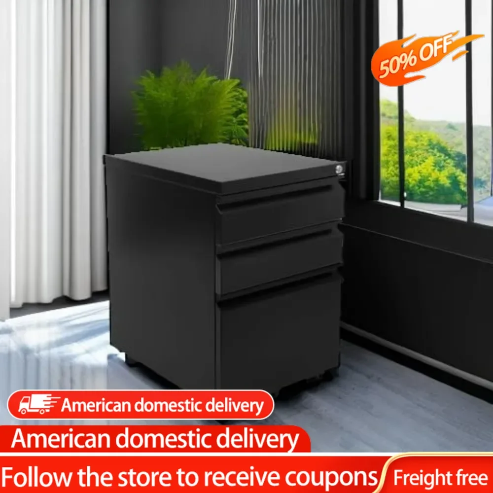 Black 3 Drawer Mobile, Locking File Cabinet Under Desk,  Rolling File Cabinet Store Files with Key in Home Office