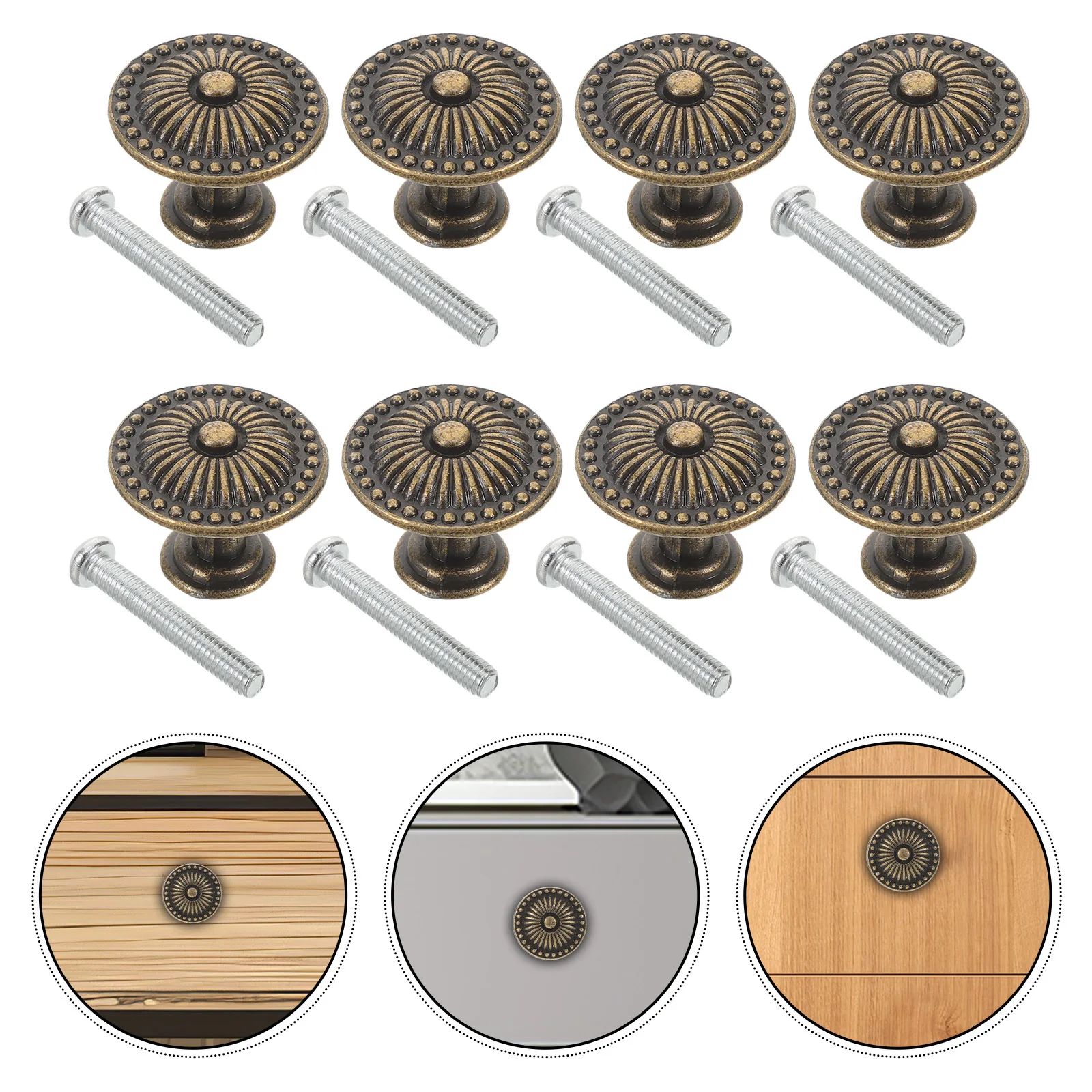 

8Pcs Vintage Bronze Alloy Round Drawer Pull Handles Single Hole Cabinet Wardrobe Dresser Cupboard Hardware
