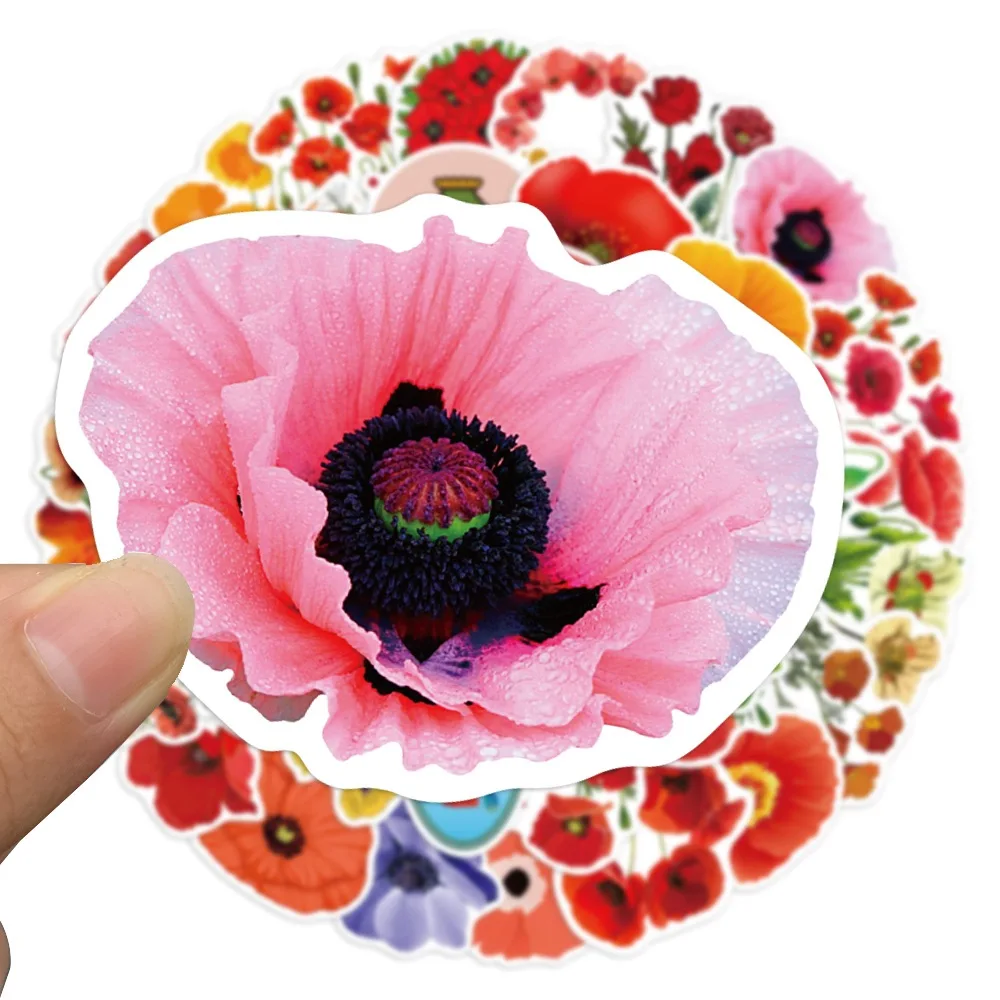 50PCS Cartoon Colorful Flowers Graffiti Sticker Blossom Decorative Luggage Water Cup Computer Stationery Laptop Magazine Decals