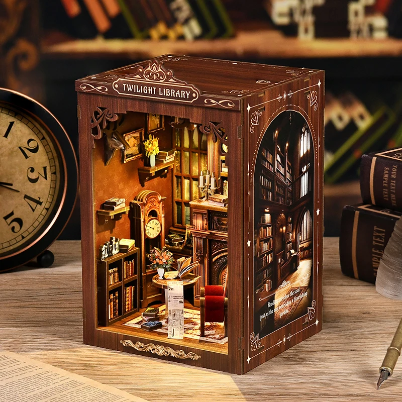 

Набор книжных полок DIY Book Nook Kit 3D Деревянный кукольный домик Головоломка Книжная полка Вставка Декор со светодиодной подсветкой Модель кукольного домика Подарки на день рождения
