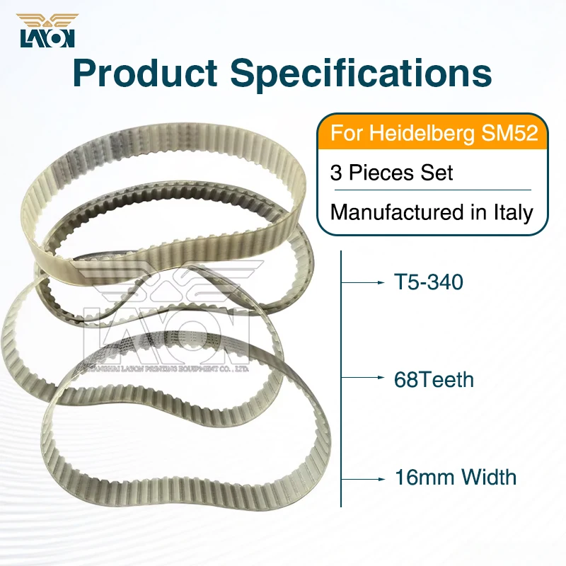3 Pieces T5-340 Delivery Belt 16MM For Offset Printing SM52 68 Teeth Imported Belt Italy