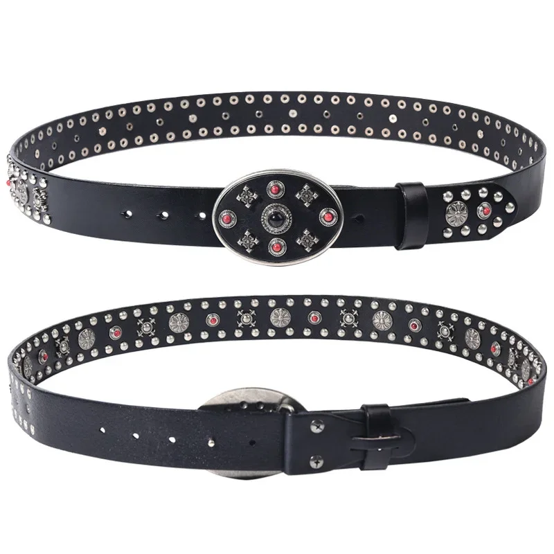 3.8CMExclusive designer belt  Belt Collection: Handmade Cow Leather Belt with Ethnic Red Coral Stone Detail and Studs