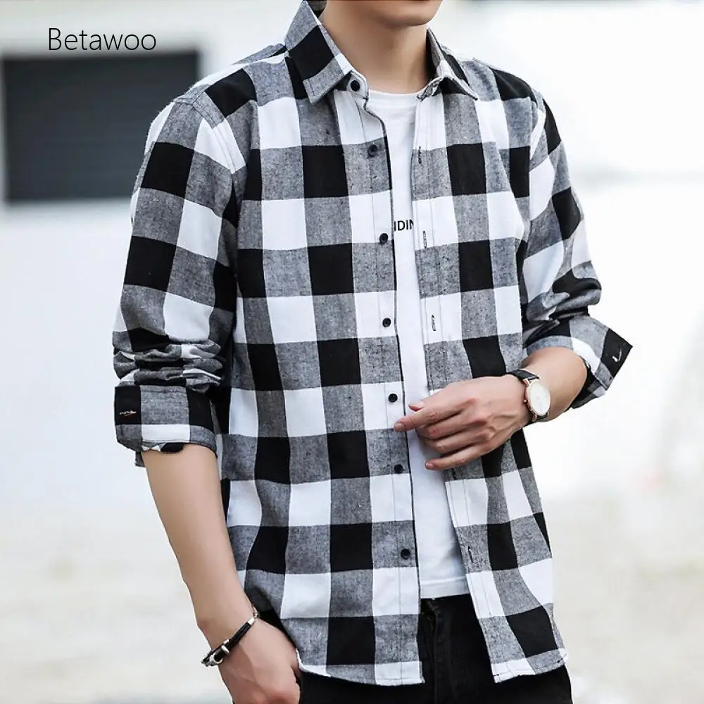 

Casual Plaid Flannel Shirt for Men, Long Sleeve Button-Up Daily Wear Blouse