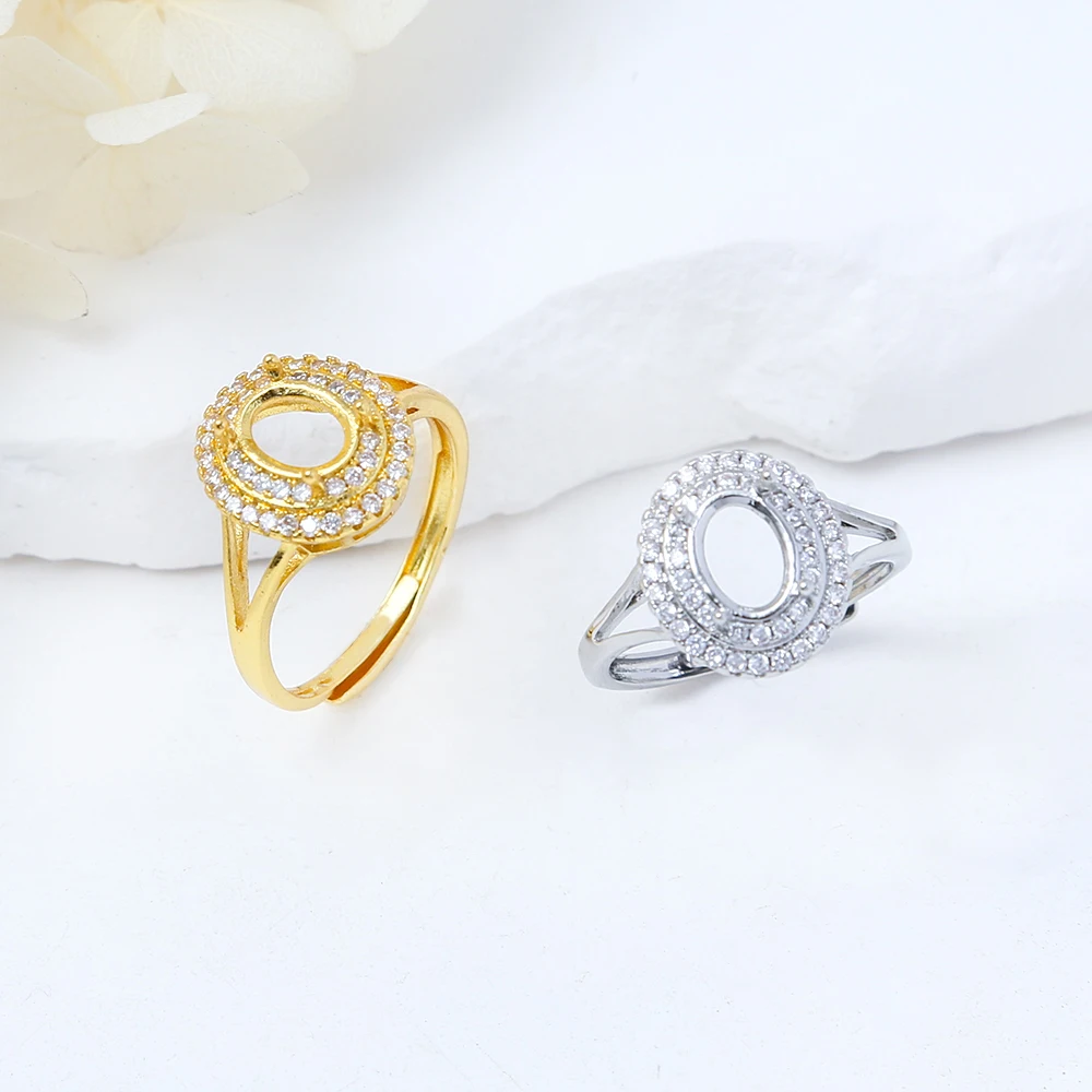Cubic Zirconia 4 Claw Prong Ring Setting Brass Adjustable Oval 6x8mm Blank Ring Bases Settings Components for DIY Jewelry Making