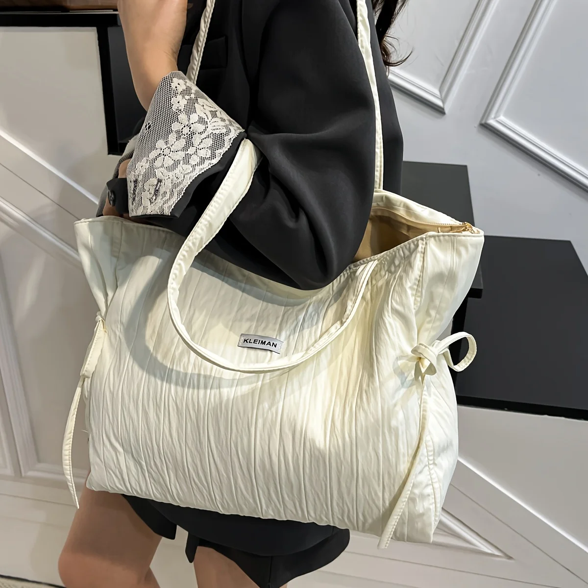 

Ladies' Shoulder Bag, Fashionable, Casual, Versatile, Large Capacity, College Style Class Bag, Bow Tie Drawstring Tote Bag
