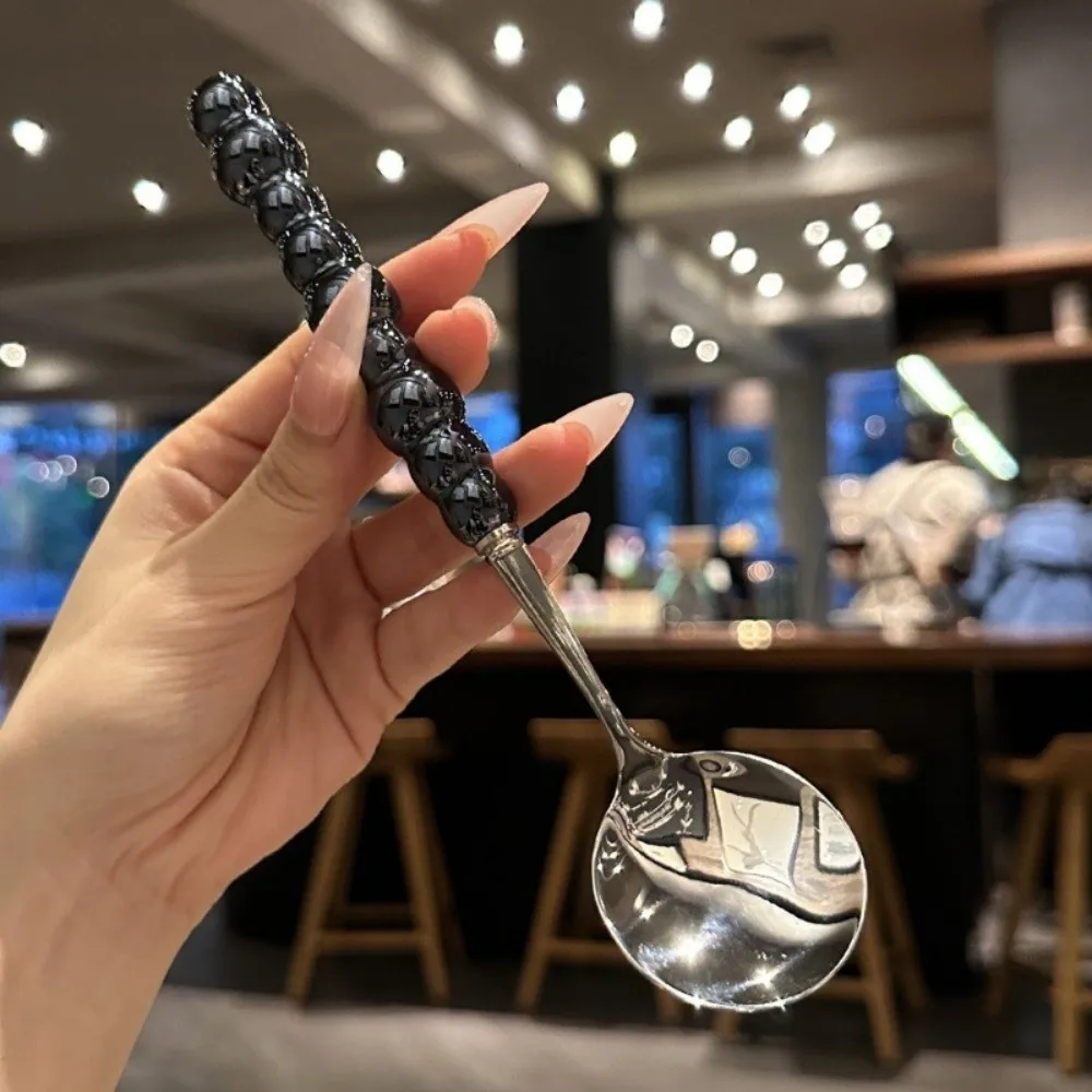 Stainless Steel Pearl Handle Spoon Imitation Ceramic Five-color Stirring Spoons Long Handled Dessert Spoon Kitchen Accessories