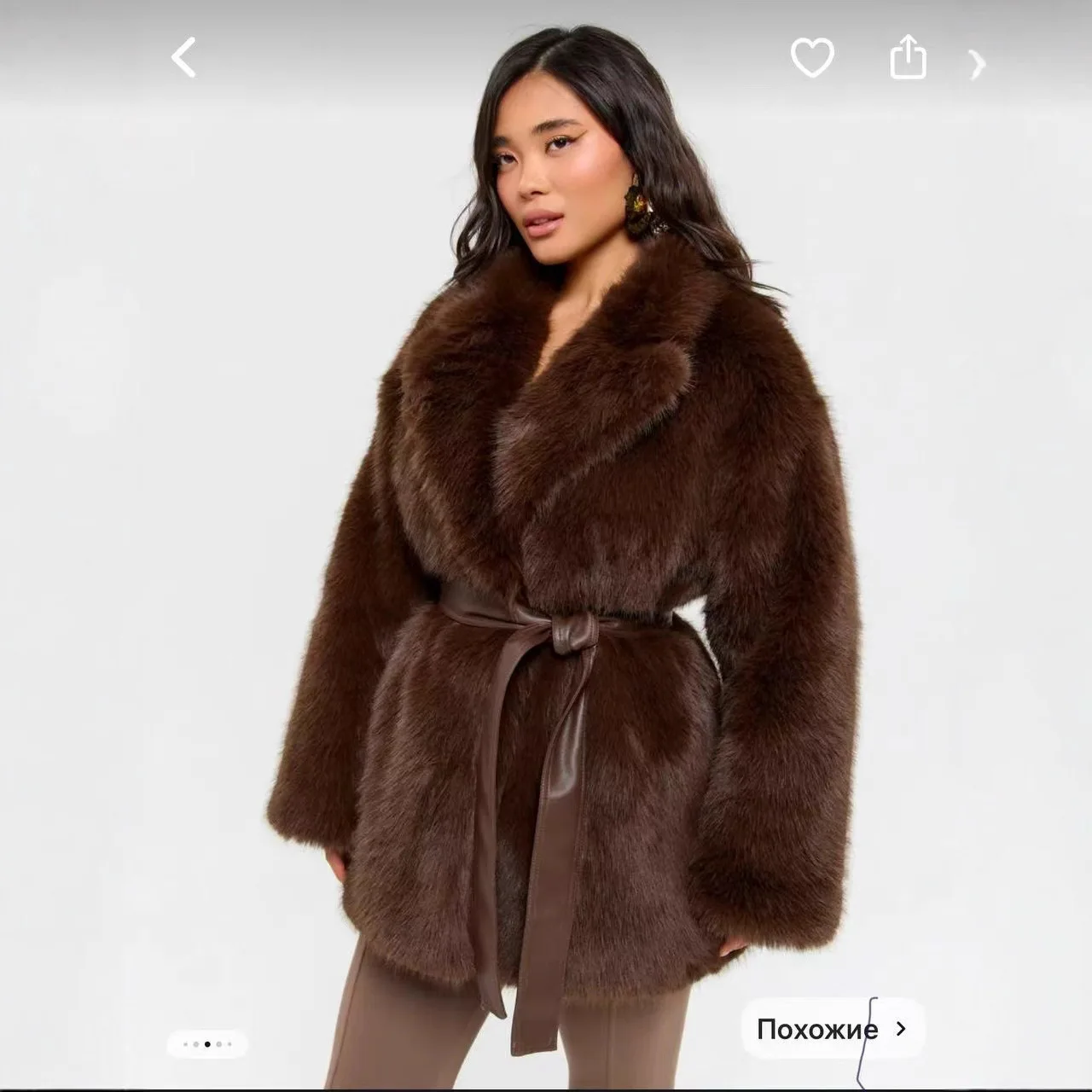 Neo Mint Winter 2026 New Stylish Mocha Brown Belted Wrap Fur Coat Women Street Fashion Girls Fluffy Faux Fox Fur Jacket Overcoat