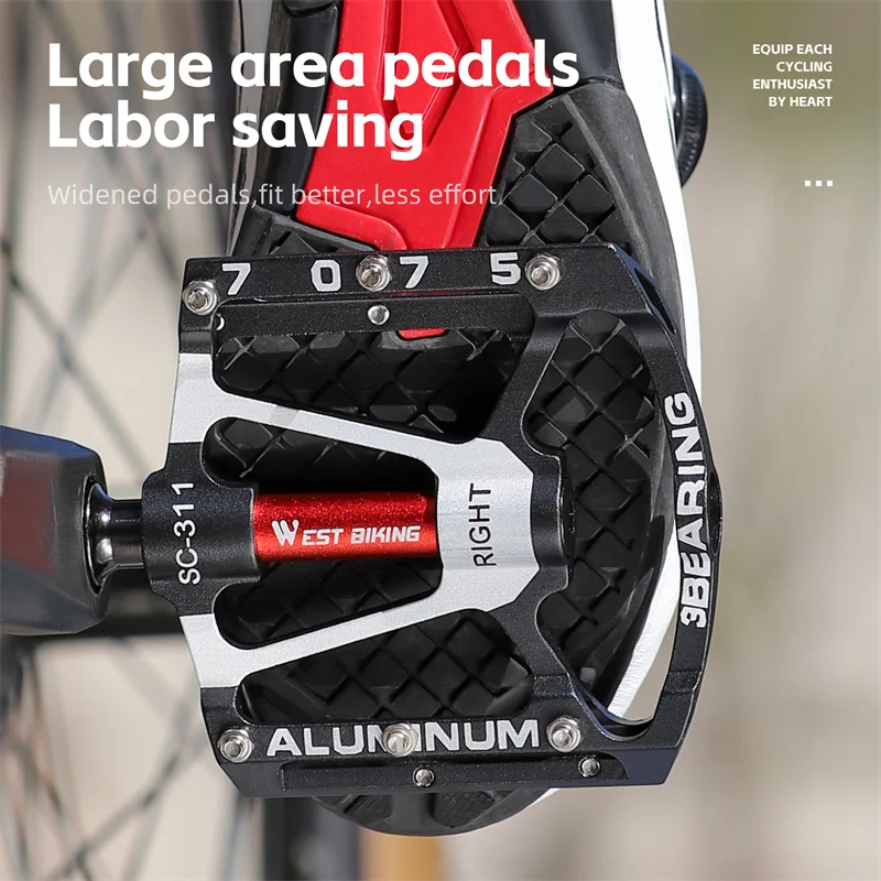 WEST BIKING 3 Bearing Bicycle Pedals Lightweight Aluminum Alloy Anti-slip Platform Universal 9/16\