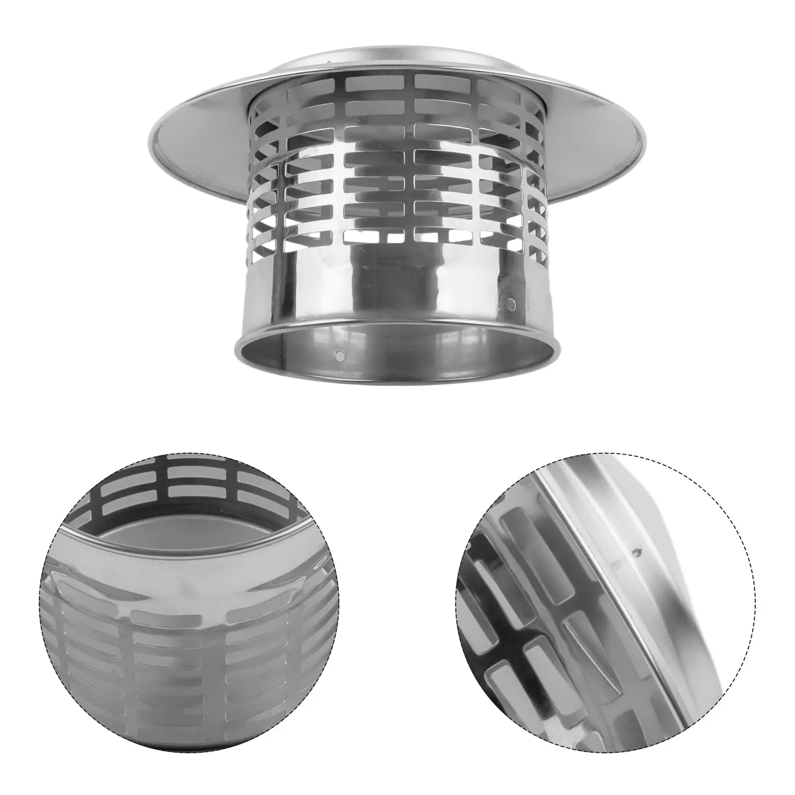 110/160mm Stainles Steel Chimney Cap Exterior Wall Fresh Air Outlet Roof Pipe Exhaust Hood Insect-proof Rodent-proof Hardware