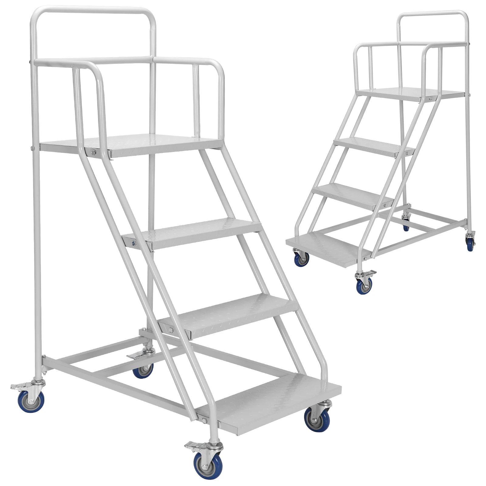 

4 Steps Industrial Rolling Step Ladder 445LBs Capacity Mobile Warehouse Steps W/ Wheels for Supermarket Library