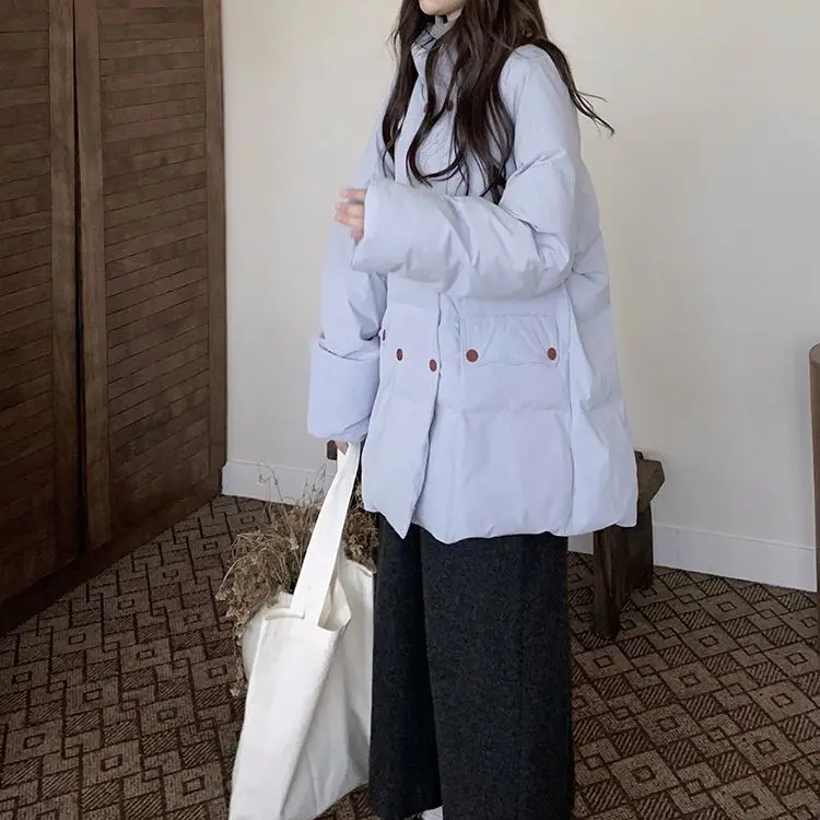 Cotton Coat Korean Style Loose Slimming Blue Chic High-End Simple Design Sweet Age-Reducing Ins Style Cotton Coat For Women