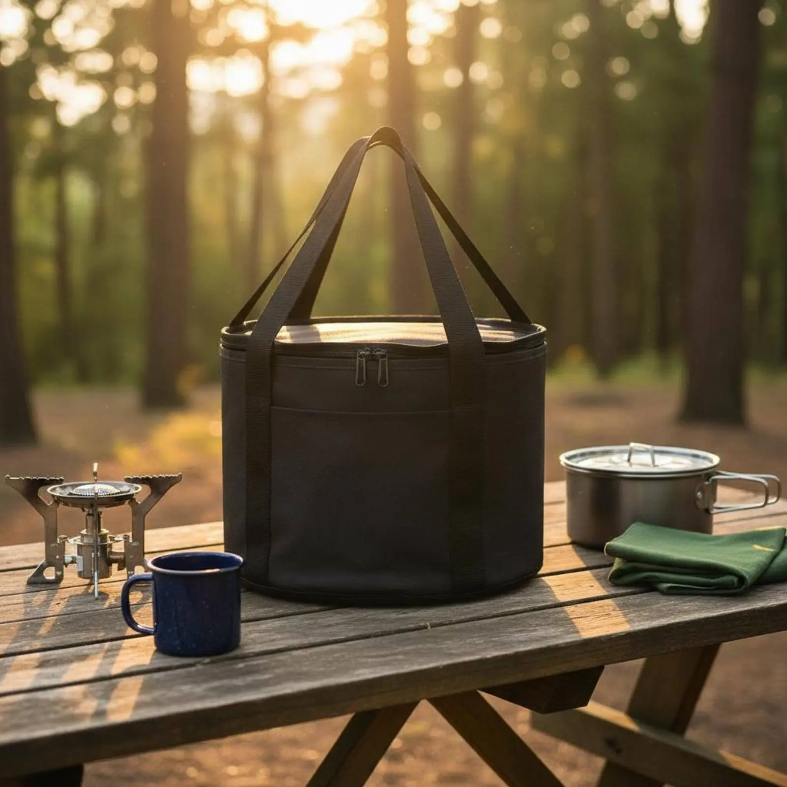 

Сумка-органайзер для посуды с защитной подкладкой, сумка для хранения для кемпинга, сумка-тоут для снаряжения для активного отдыха, мягкая защитная сумка-переноска для круглой посуды