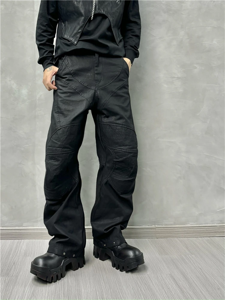 Dark Retro Stitching Batik Fashion Casual Trousers Waxed Overalls Men