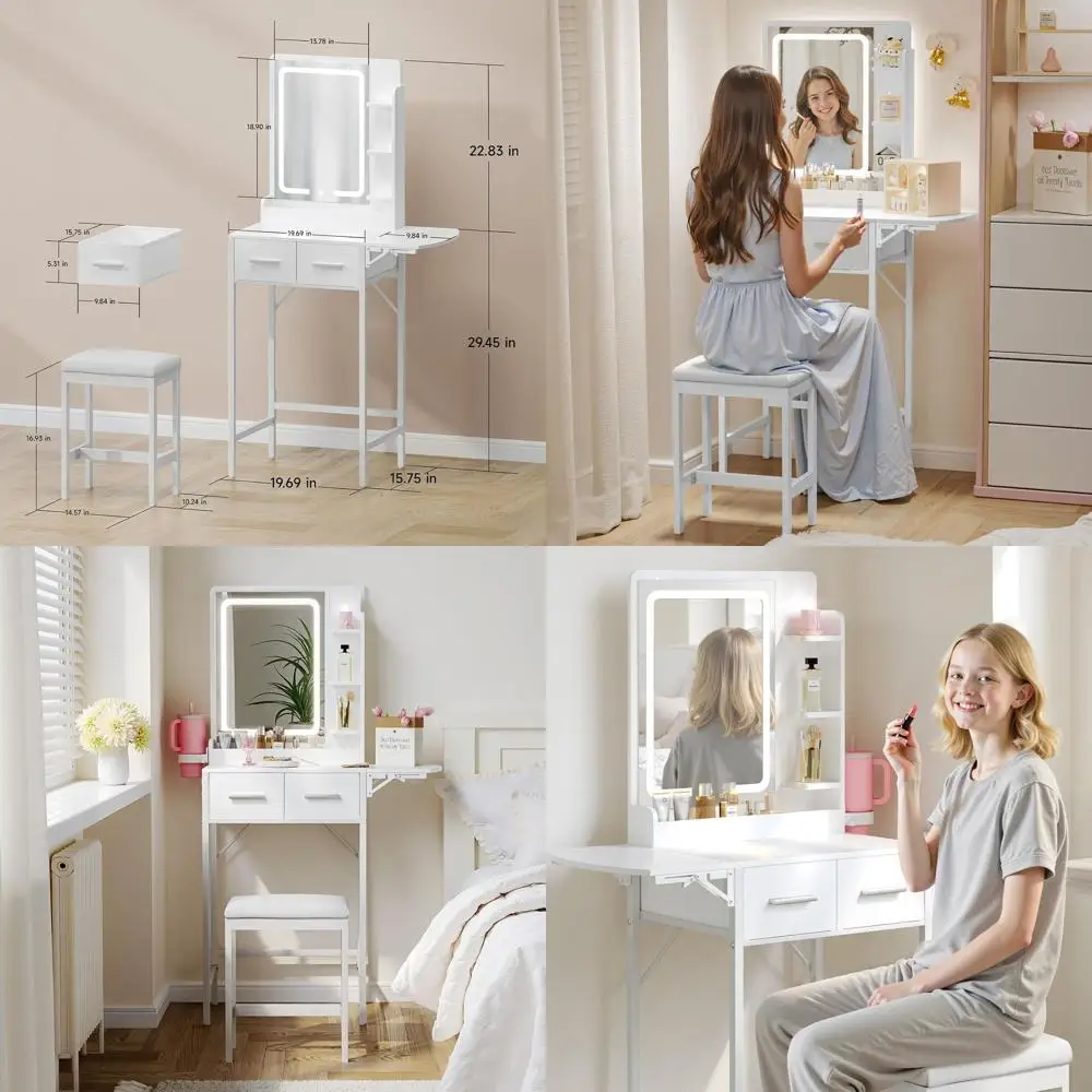 

Компактный набор для макияжа для небольших помещений: белый туалетный столик с зеркалом для спален или комнат девочек