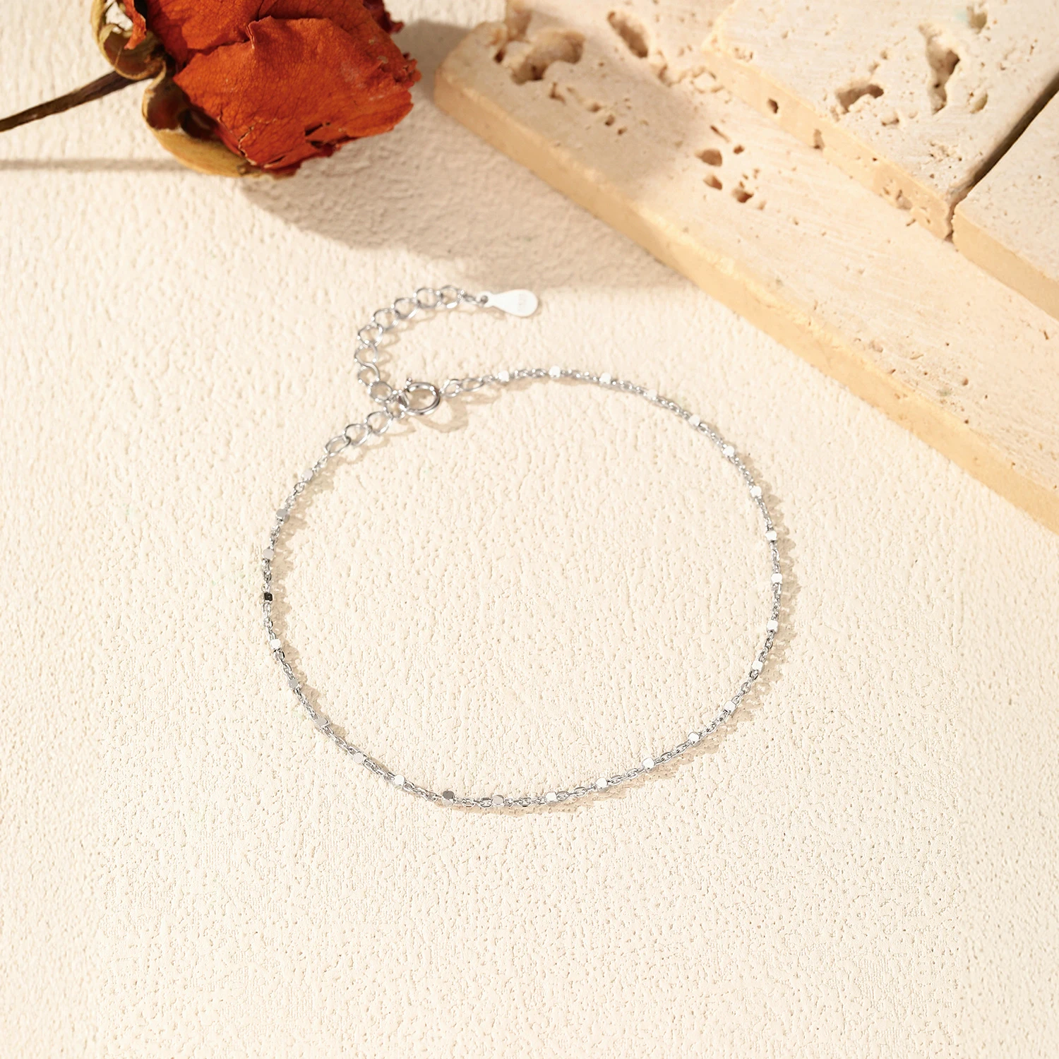 YANLOK 925 فضة عصري بسيط مربع الخرز سوار للنساء مكتب يوميا غرامة مجوهرات اكسسوارات #4