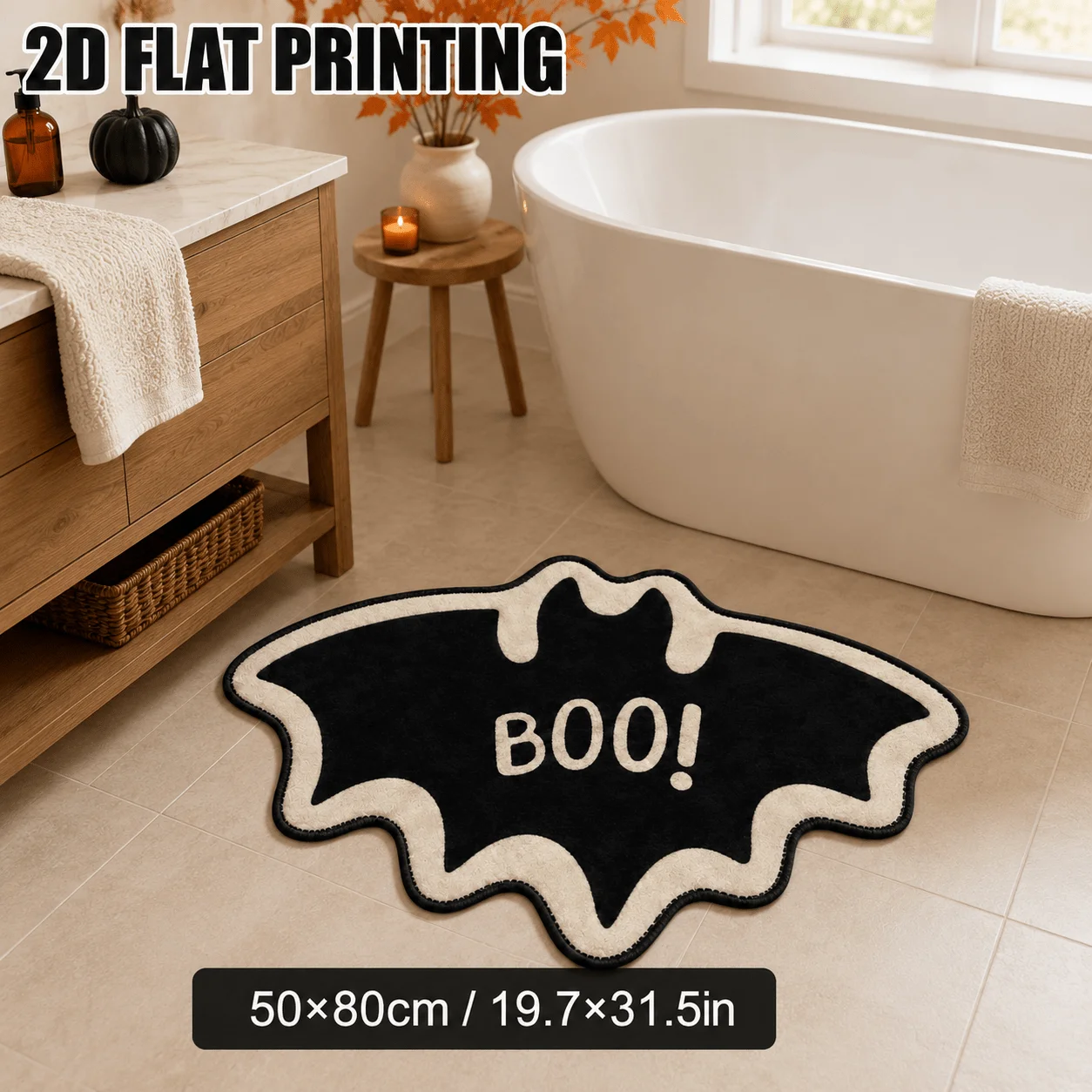 VIKAMA Halloween Bat Rug, Soft Plush Festive Entrance Floor Mat, Non-Slip Bathroom Door Mat, Home Decoration