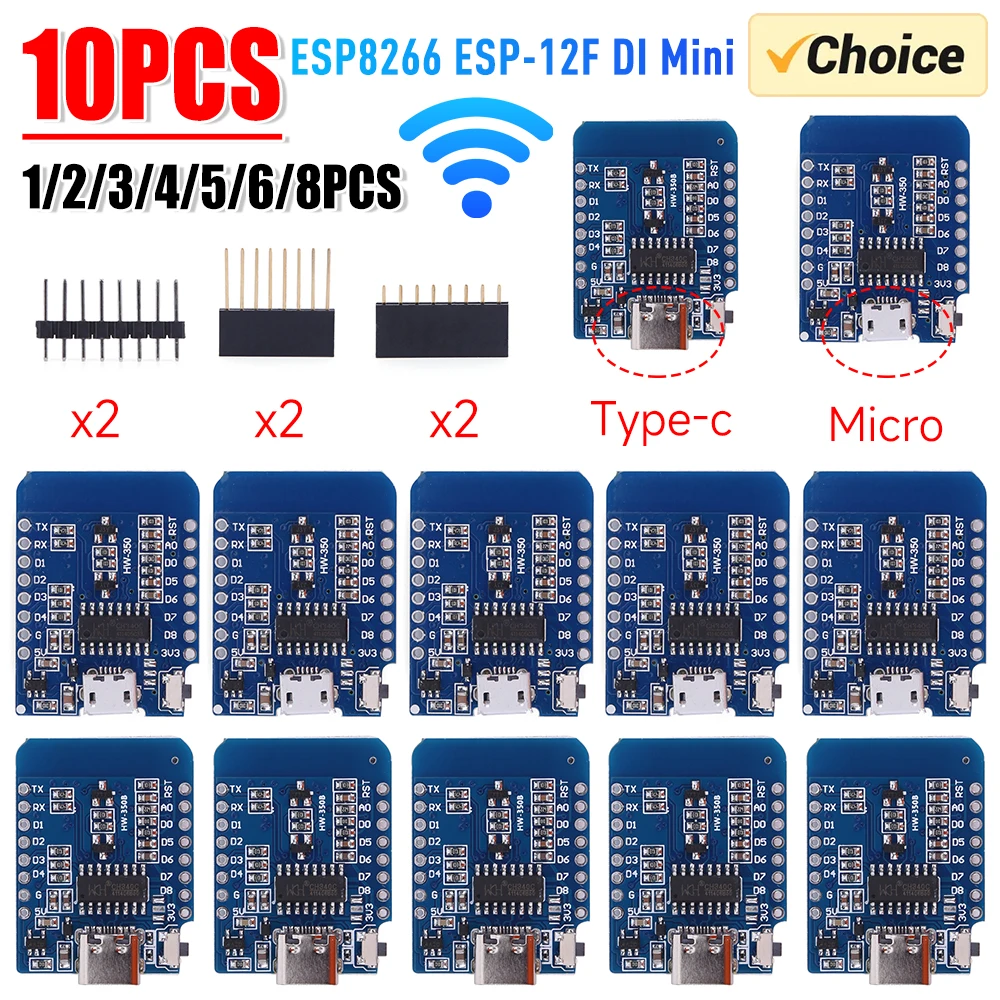 10-1PC D1 Mini TYPE-C/Micro USB ESP8266 ESP-12F CH340G V2 Module WiFi D1 Mini Development Board 3.3V With Pin For Arduino