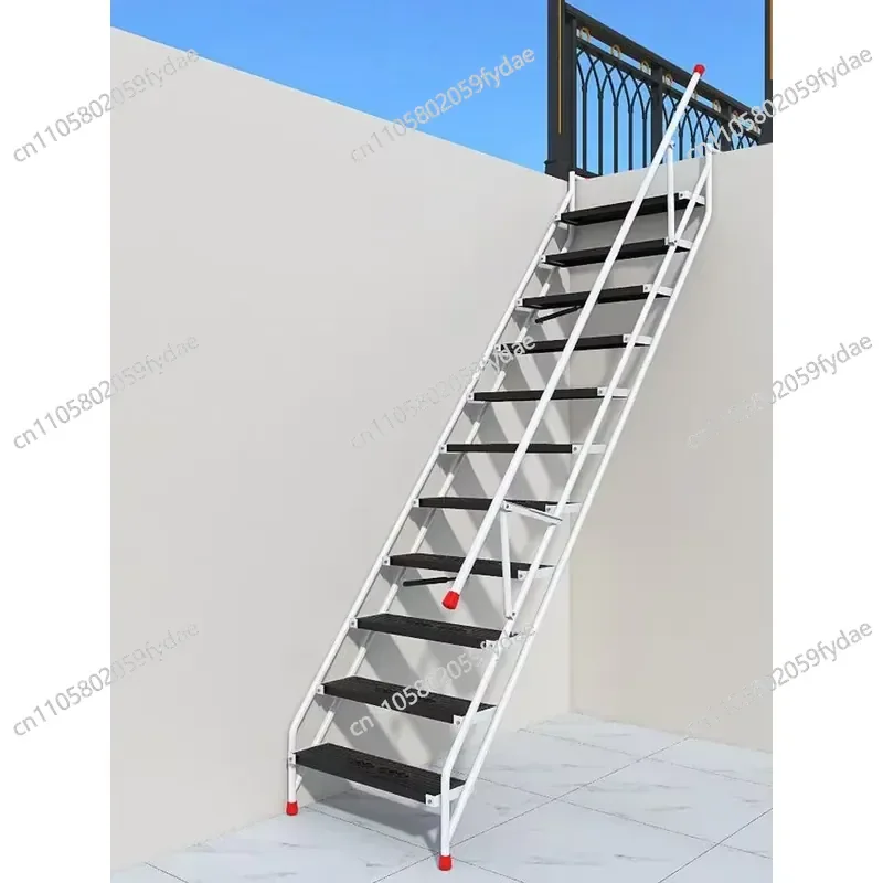 Space-saving Wall-mounted Collapsible Loft Staircase with Handrails, Retractable Folding for Duplex Lofts