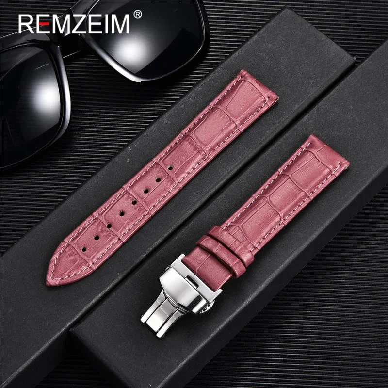 REMZEIM-Accesorios de reloj, correa de 18mm, 20mm, 22mm, 24mm, correa de cuero de vaca, azul, verde, rojo, marrón, negro