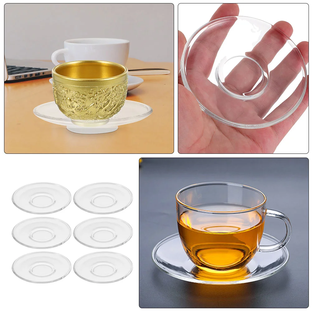 6 Pcs Glass Saucer Round Transparent Coffee Snack Small Dish Tea Tray Decorative Coasters Drinks Clear Cup Mat Saucers