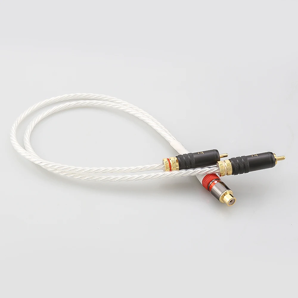 HiFi Audio Silver plated Cable 2 RCA Male To 1 RCA Female Y Splitter Cable For Amplifier Speaker Stereo Audio Subwoofer Adapter