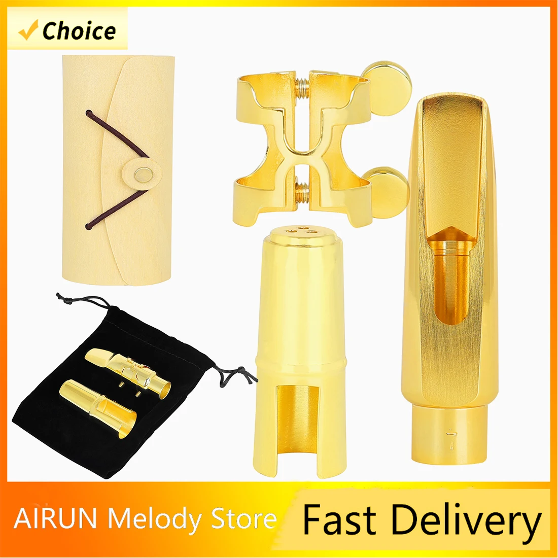 

Alto Saxophone Metal Mouthpiece Gold Lacquer Mouthpiece Sax with 7 Mouthed Gold Metal Flute Headshat Clipand Storage Bag