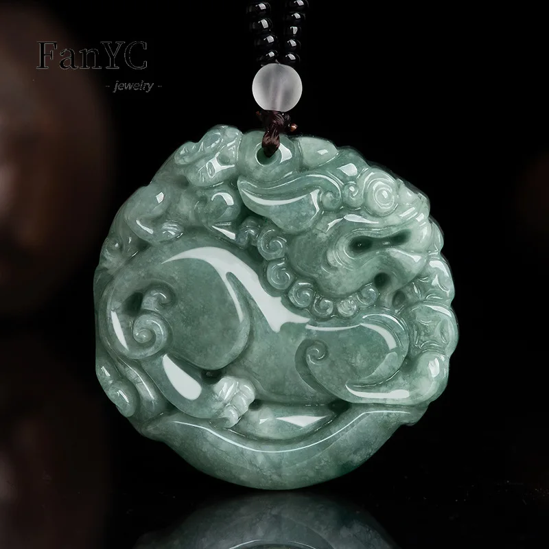 Myanmar A-goods Jadeite Double-sided Brave Pendant Hand-carved Exquisite Luxury Ice Jade Necklace Men and Women Holiday Gift