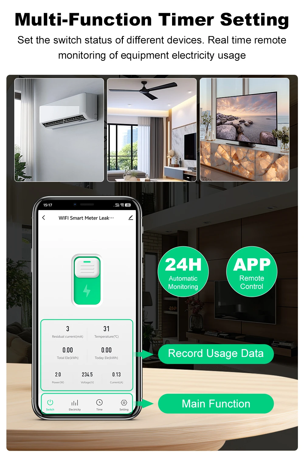 MANHOT Smart WiFi Leistungsschalter 2P 63A mit Leck-, Temperatur-, Spannungs- und Stromschutz, Energiezähler, kompatibel mit Tuya Alexa – Detail 12