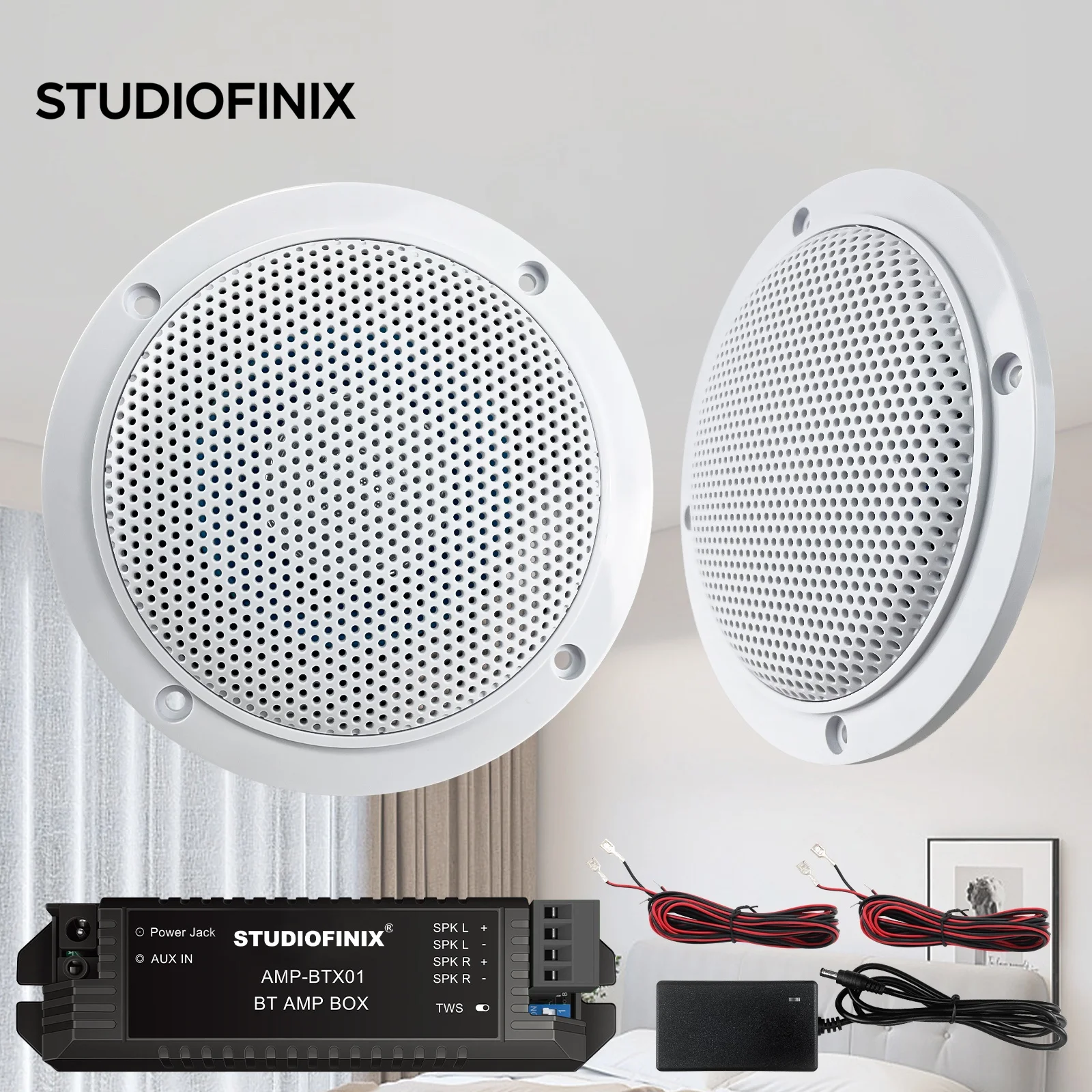 STUDIOFINIX 2PCS 4'' 160W Waterproof Bluetooth Ceiling Speakers - Flush-Mount Marine Speakers for Home, Camper, RV & Watercraft