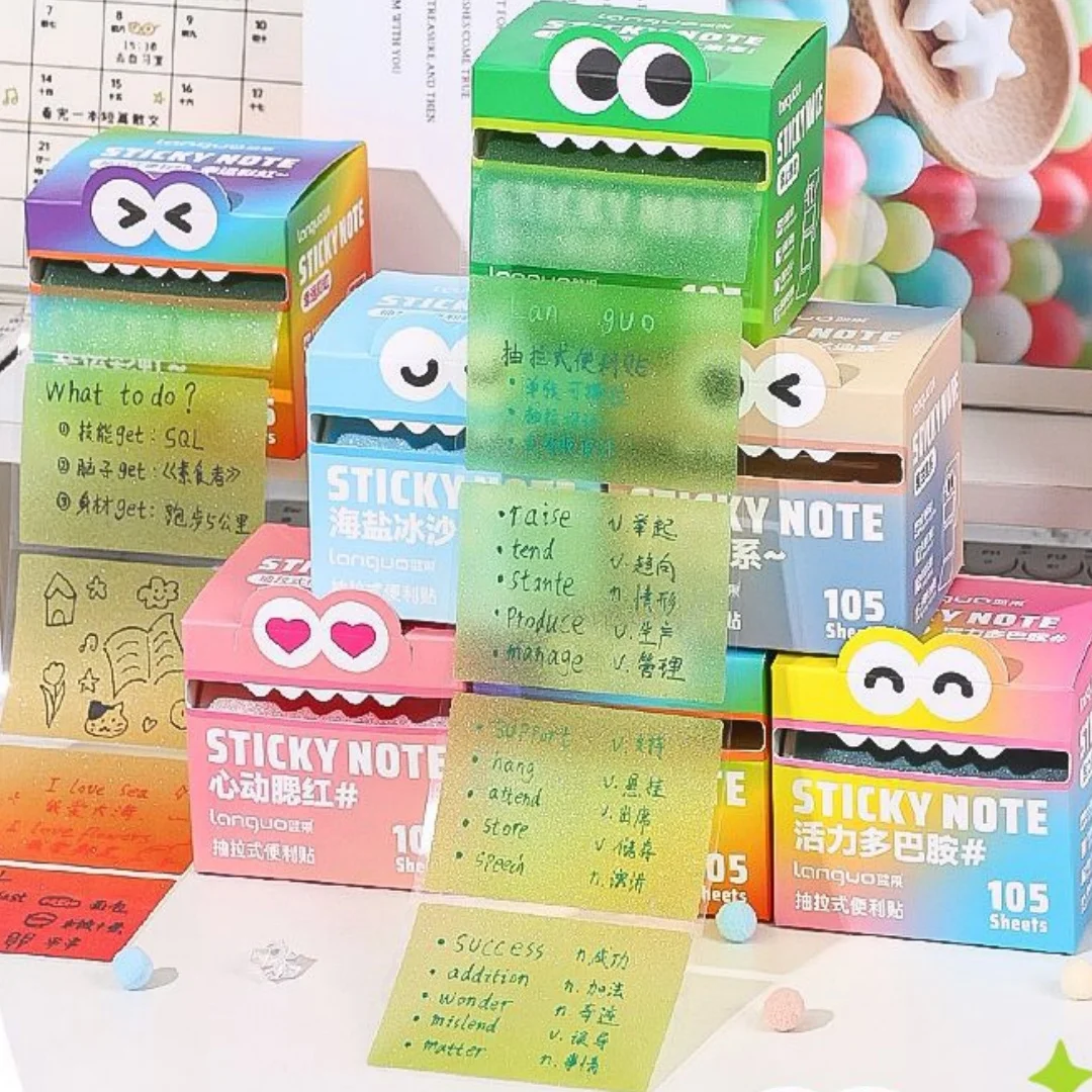 Transparent Pearl Pull-Out Sticky Notes Drawer-Style Re-Stickable Sticky Notepad For Key Point Marking Note Memo Pad Stationery