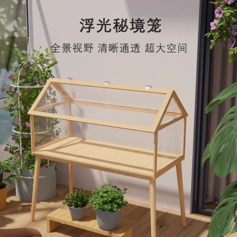 Hamster cage, golden bear wooden cage, rutin chicken feeding box, glass transparent house landscaping nest