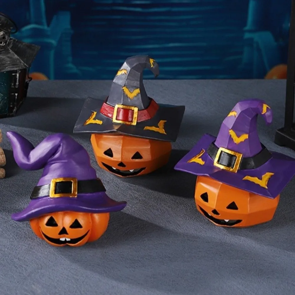 

Cartoon Halloween Pumpkin Figurine Festival Resin Crafts Pumpkin Ghost Ornaments Decorative with Hat Pumpkin Statue