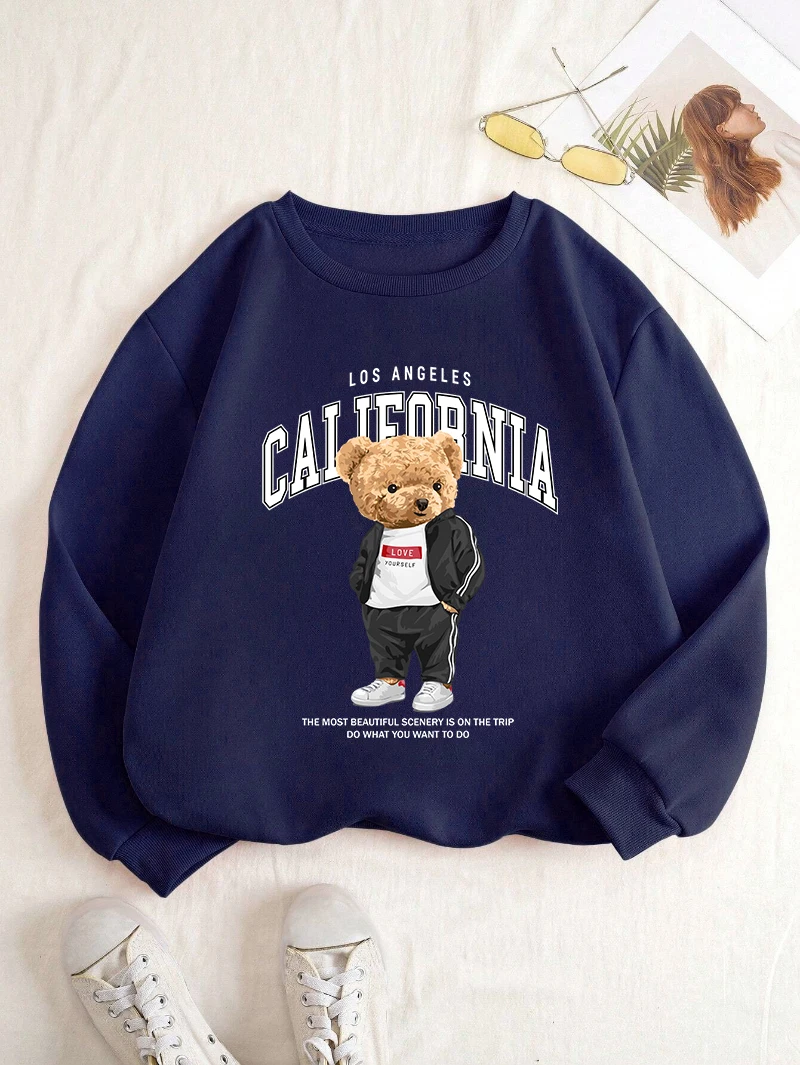 Fashion Women\'S Sweatshirt California Los Angeles Letter Bear Printed Pullover Soft Breathable Loose Hoodie Autumn Streetwear