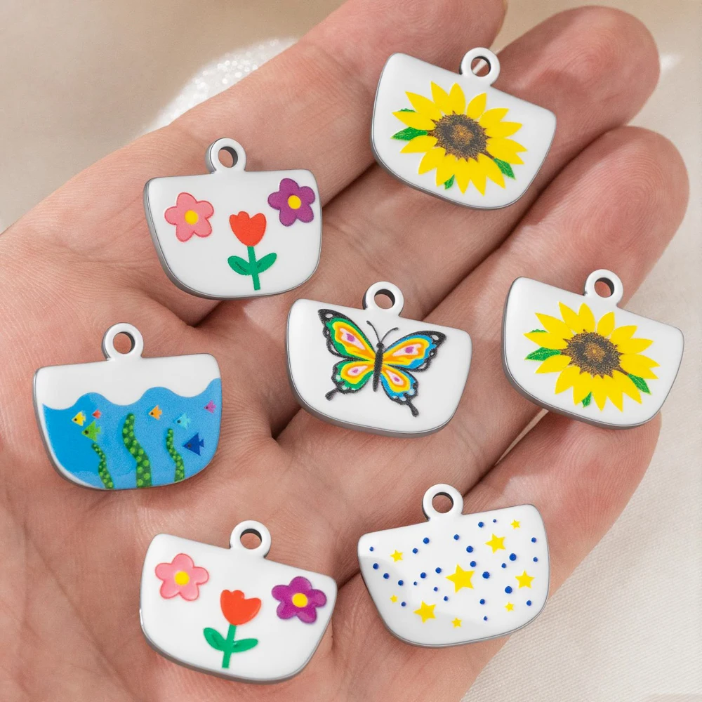 5 Stück Niedliche Handbemalte Emaille-Anhänger mit Schmetterling- und Sternmotiven aus Edelstahl für Frauen, DIY-Halsketten, Schmuckherstellung, Accessoires – Detail 4