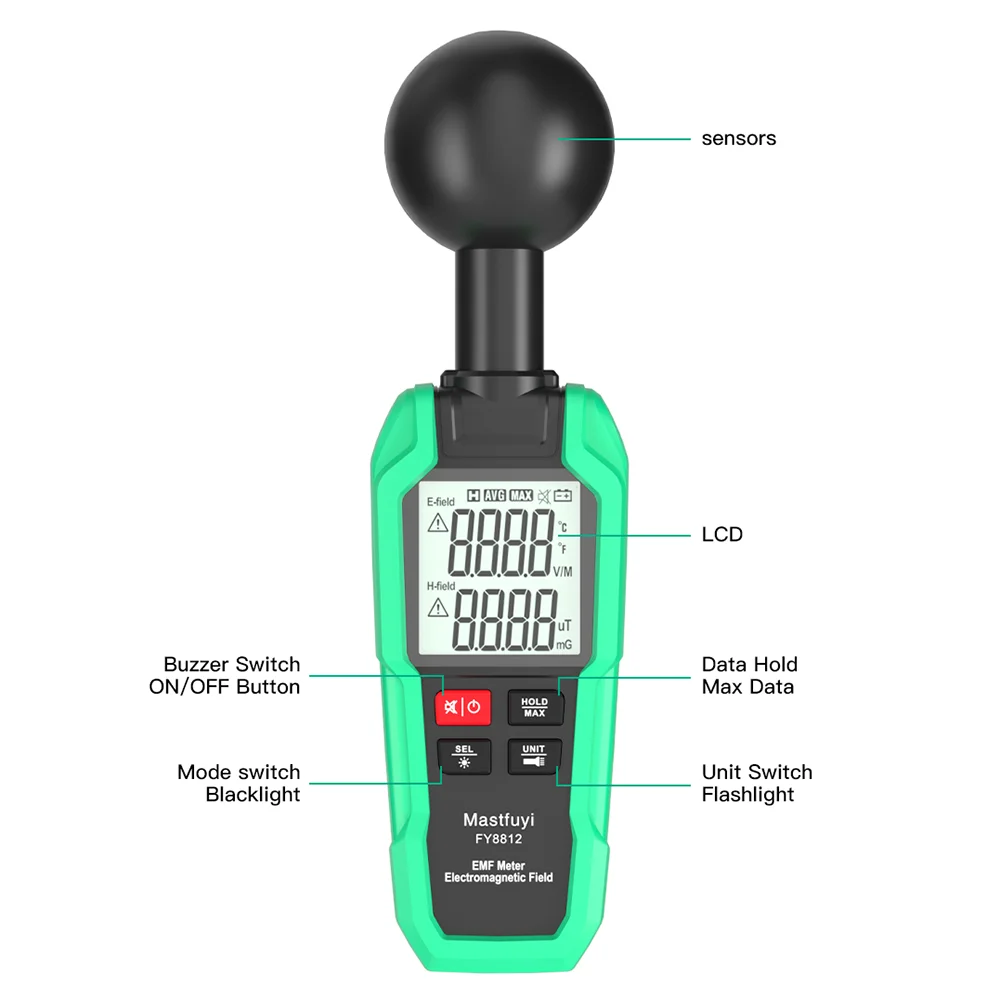 MASTFUYI EMF Meter Electromagnetic Radiation Dosimeter Temperature Electric Field Magnetic Field Radiation Detector