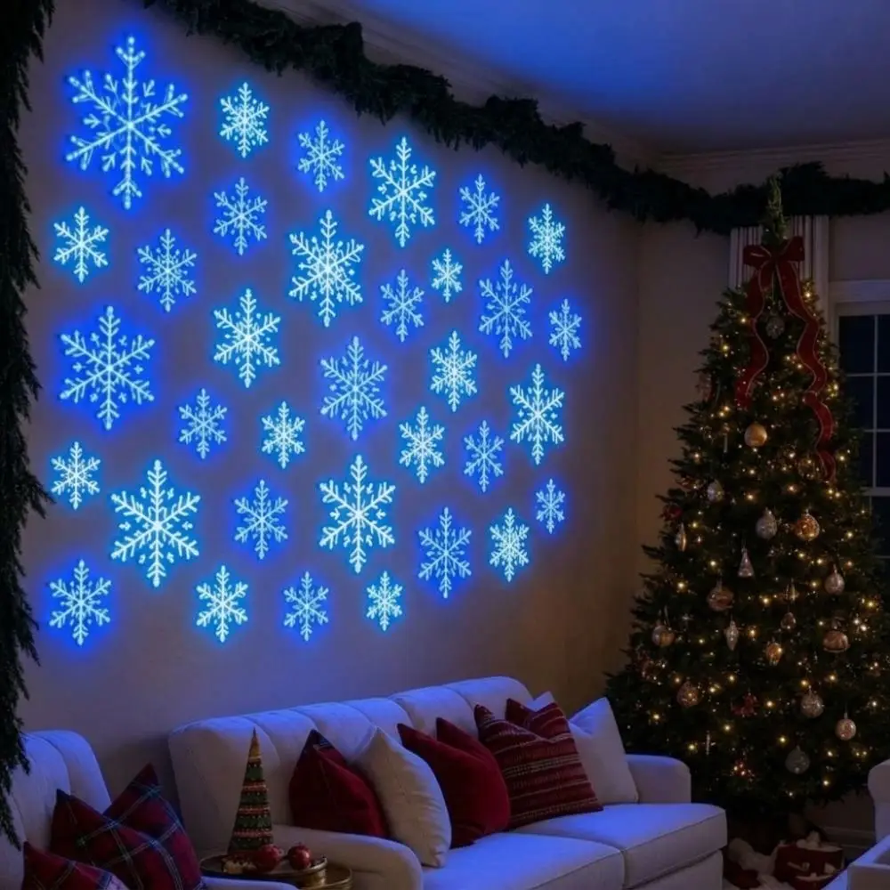 12Pcs Plastic Led Snowflake Wall Lights White Snowflake Long Lasting Light Up Snowflake Ornament Colorful Lights Hollow Pattern