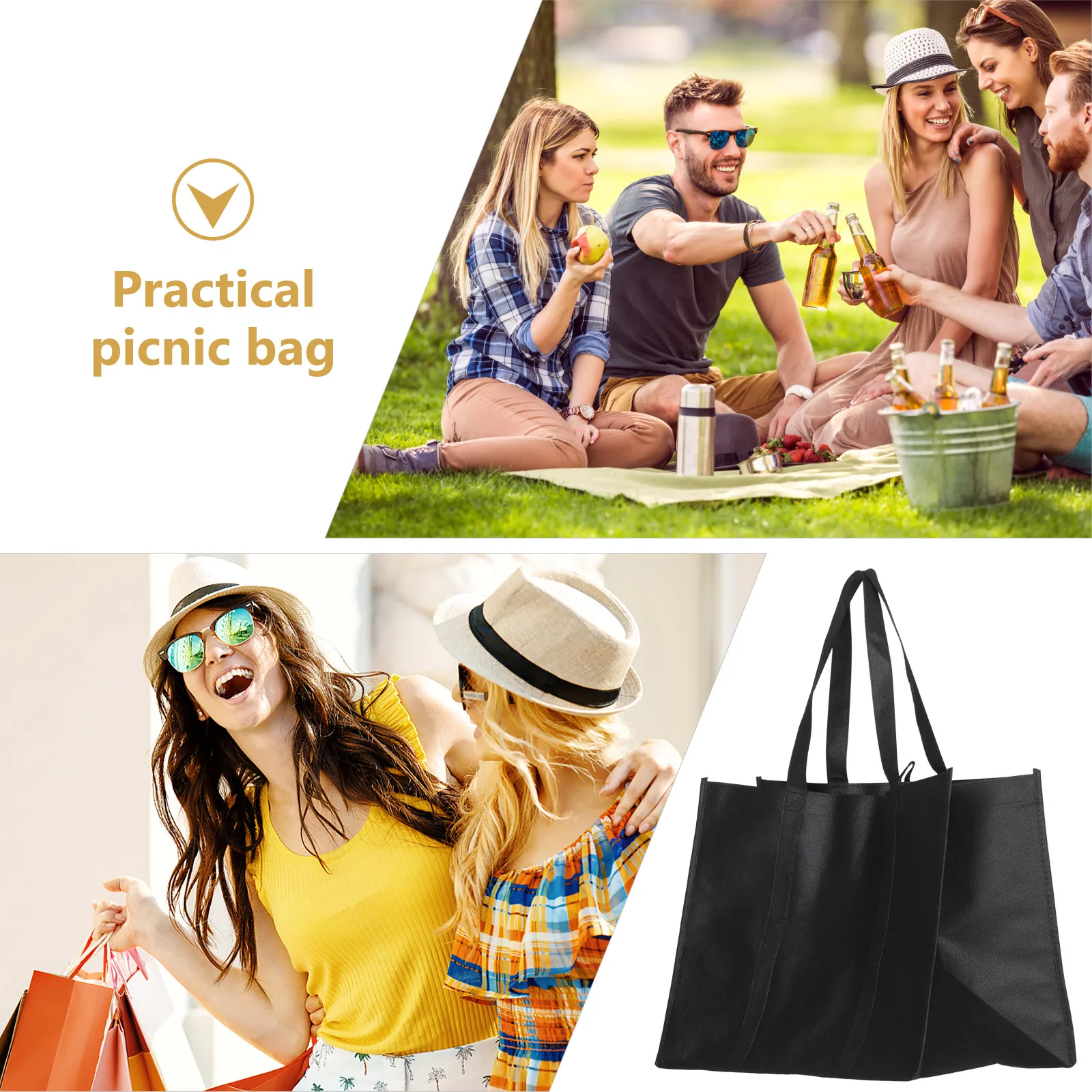 

5Pcs Non-Woven Picnic Bags Wear-Resistant Foldable Food Carrier Bags Large Capacity Portable Thermal Insulated Outdoor Use