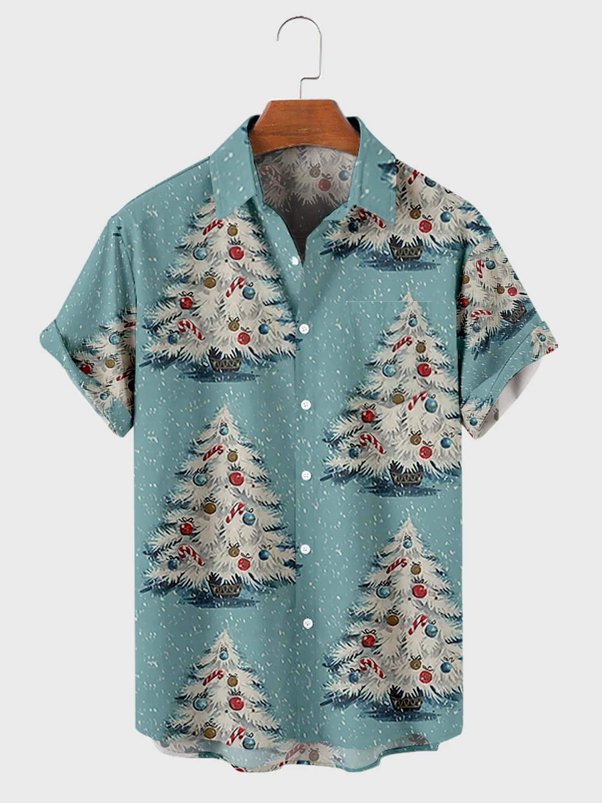 2021 Hot Sale 2 Christmas Pattern Digital Printing Loose Button Short Sleeve Men's Top