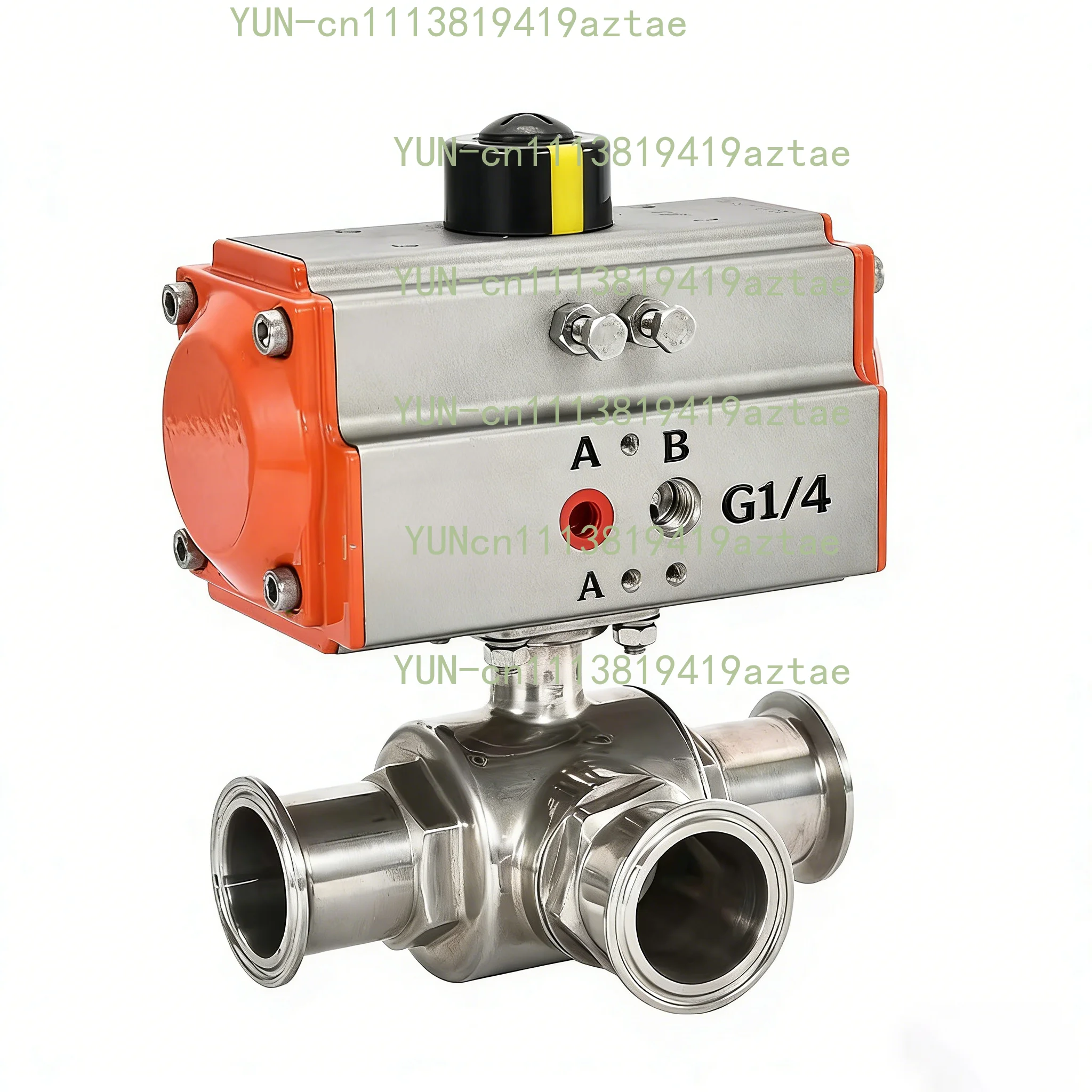 Sanitary 3-Way Pneumatic Ball Valve T/L Tri-Clamp Quick Connect SS304 Body SS316 Actuator