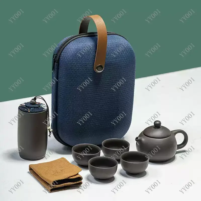 

Portable Ceramic Kung Fu Tea Set Chinese Teapot 4 Cups Travel Camping Teaware Gift