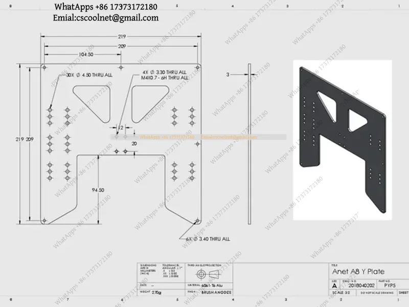 YX2 Y-Carriage Upgrade Plate 3mm Anodized Aluminum For Anet A8 A6 3D Printer